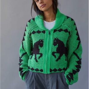 BDG Green Horse Zip-Up Cardigan